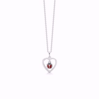 Guld & Sølv Design vedhæng med hjerte og mariehøne i sølv inkl. kæde