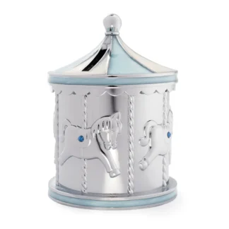 Nordahl Andersen forkromet sparebøsse blå karusel